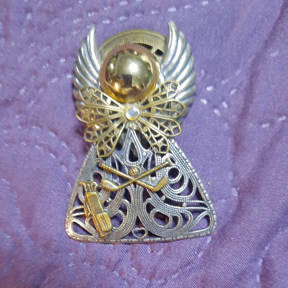 Silver and Gold Angelic Brooch with Golf Motif